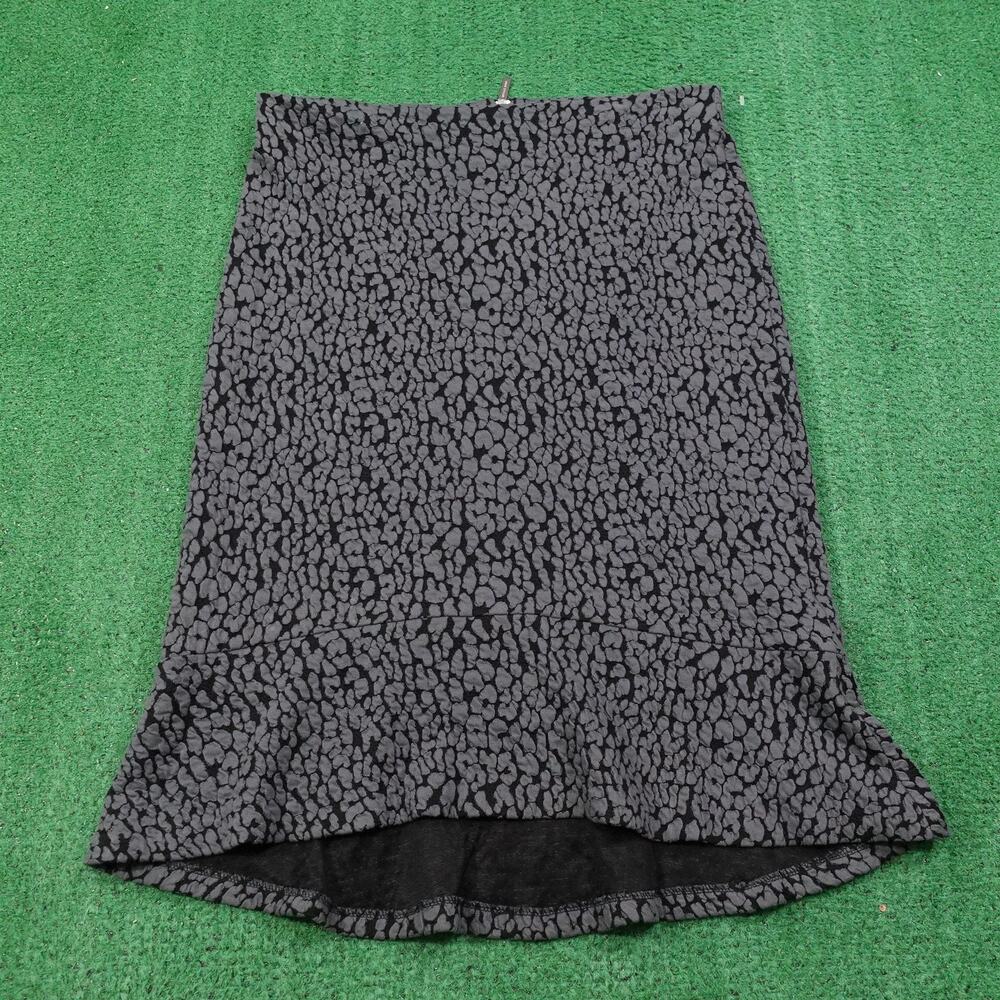 Michael‎ Kors Skirt Womens Large Gray Animal Print Trumpet Ruffle Zip Midi Knit